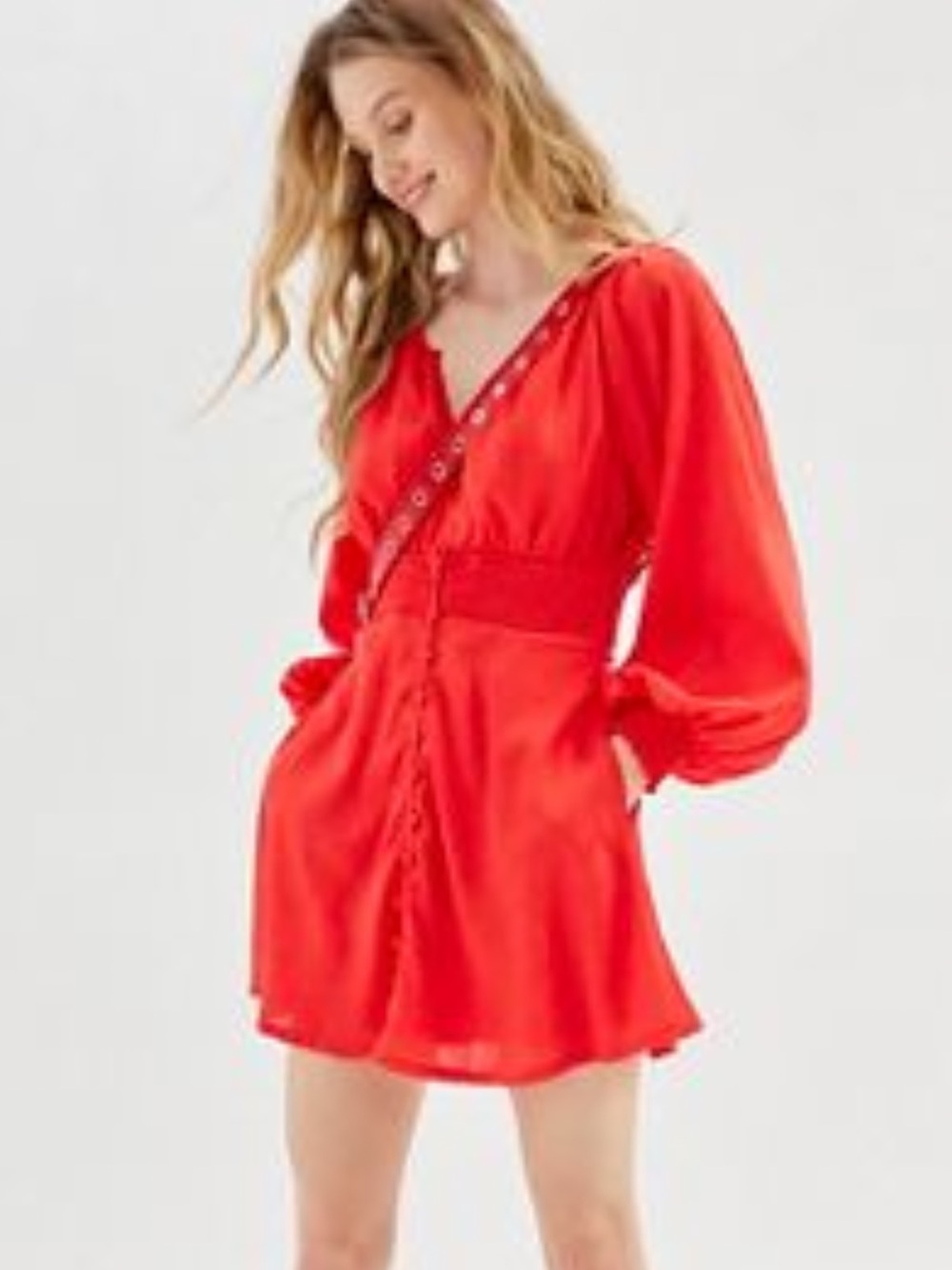 Urban Outfitters Bright Red Trench Dress with Smocked Waist